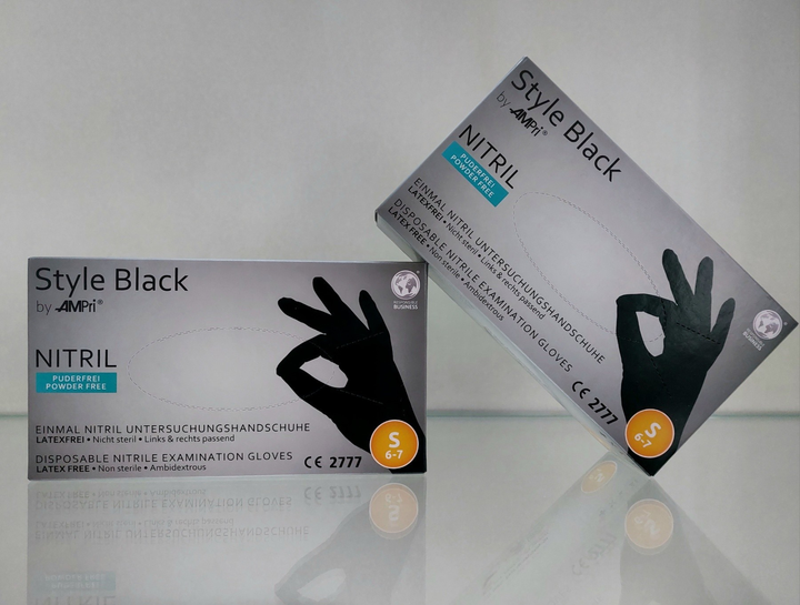 Рукавички медичні нітрілові неопудрені Ampri Style Black S - зображення 1