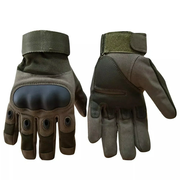 Плотные сенсорные перчатки с антискользкими вставками и защитными накладками олива размер M - изображение 1