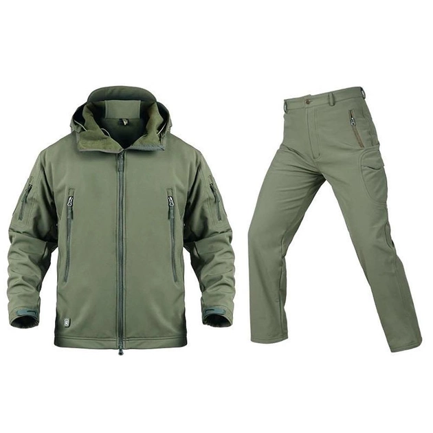 Чоловічий Костюм Soft Shell з поліуретановою мембраною / Куртка + Штани з флісовою підкладкою олива розмір L - зображення 1