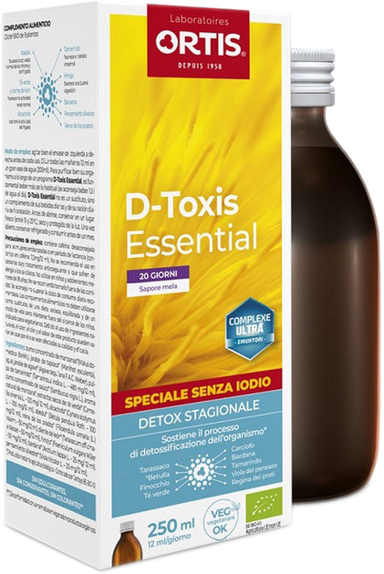 Натуральна харчова добавка Ortis D-Toxis Essential Iodine Free Apple Bio 250 мл (5411386895220) - зображення 1