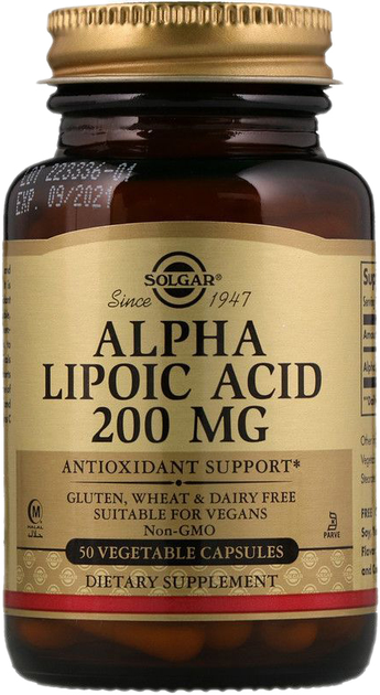 Натуральна харчова добавка Solgar Alpha-Lipoic Acid 200 мг 50 капсул (0033984000582) - зображення 1