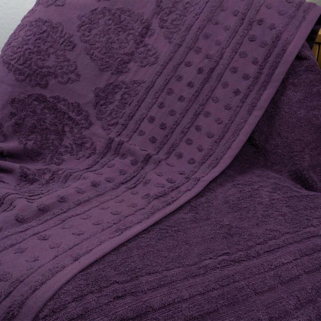 Простынь-покрывало жаккардовое махровое 100% Хлопок GM TEXTILE 150x200см 400г/м2 (Виноград) - изображение 2