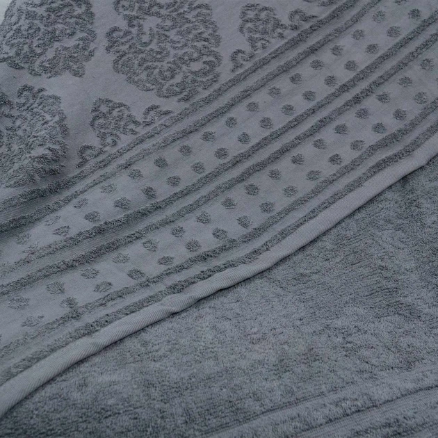 Простынь-покрывало жаккардовое махровое 100% Хлопок GM TEXTILE 190x200см 400г/м2 (Серый) - Фото 3 Простынь-покрывало жаккардовое махровое 100% Хлопок GM TEXTILE 190x200см 400г/м2 (Серый) - изображение 3