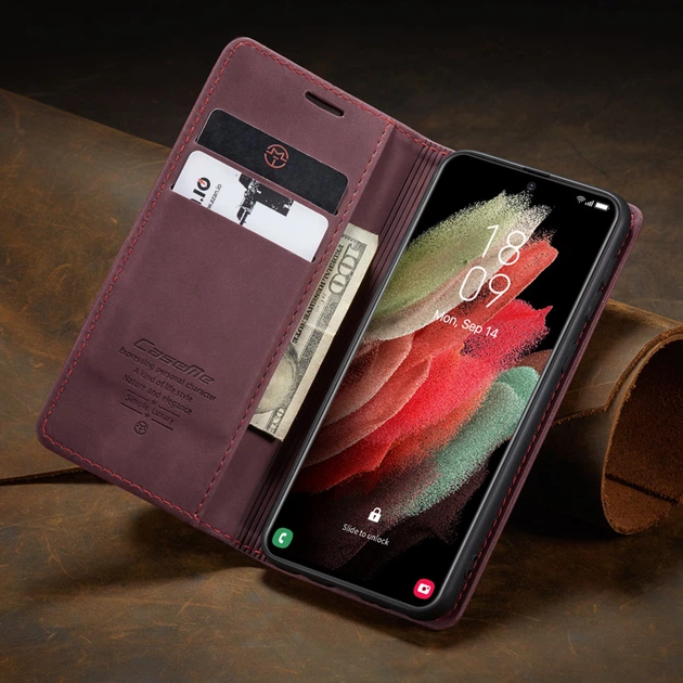 Чехол-книжка CaseMe из нубука для Xiaomi Mi 10T/Pro Бордовый - изображение 7