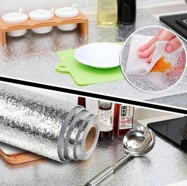 Фольга самоклейка Happy Home HSM 5OI38 алюминевая маслостойкая огнестойкая для кухни самоклеющиеся 2 м х 60 см - изображение 6