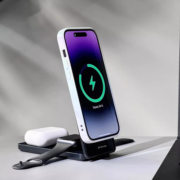 Зарядка беспроводная Proove Metal Edge QI 3 в 1 |15W Max| Док-станция ...