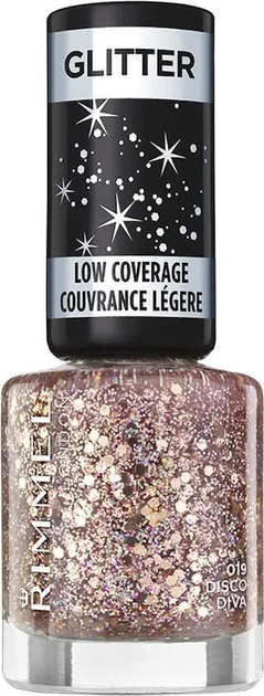 Lakier do paznokci Rimmel Glitter Low Coverage 019 Disco Diva 8 ml (3607344577785) - obraz 1