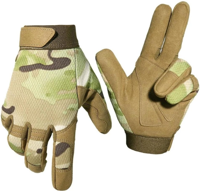 Мужские военные тактические полнопалые перчатки из нейлона мультикам размер L - изображение 1