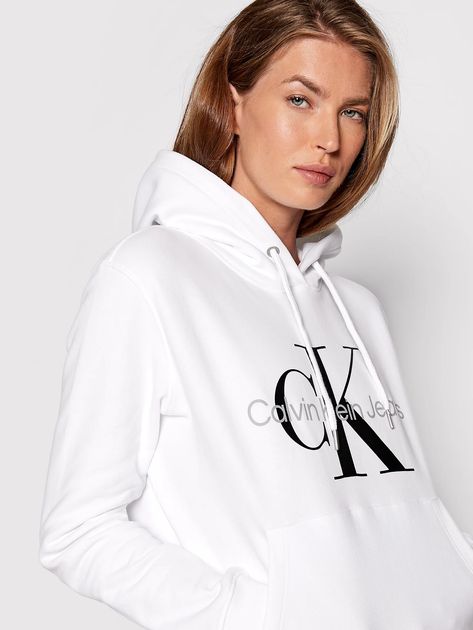 Bluza damska z kapturem kangurka Calvin Klein Jeans J20J219141-YAF L Biała (8719855876686) - obraz 4