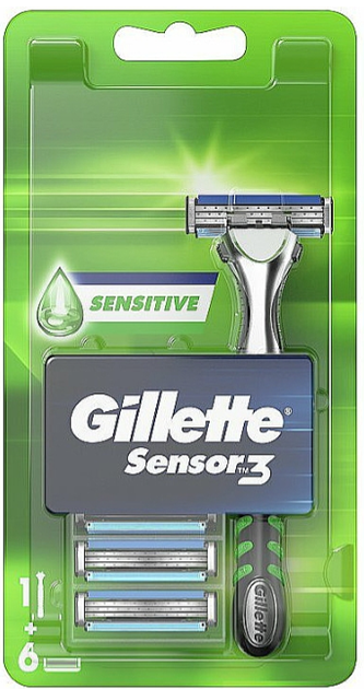 Станок для гоління Gillette Sensor 3 Sensitive з 6 змінними насадками (7702018589043) - зображення 1