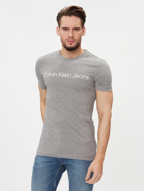 Koszulka męska bawełniana Calvin Klein Jeans J30J322552-P2D L Szara (8719856760540) - obraz 1