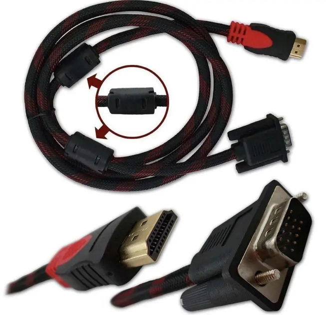 Кабель HDMI-VGA позолоченный усиленный V1.4 папа-папа аудио видео шнур ...