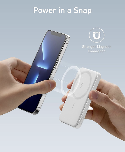 Магнітна батарея Anker 621 Magnetic Magsafe Powerbank 5000mAh iPhone 17/17 Pro/17 Pro Max, iPhone 16/15/14/13/12 Series White (A1610) - зображення 6