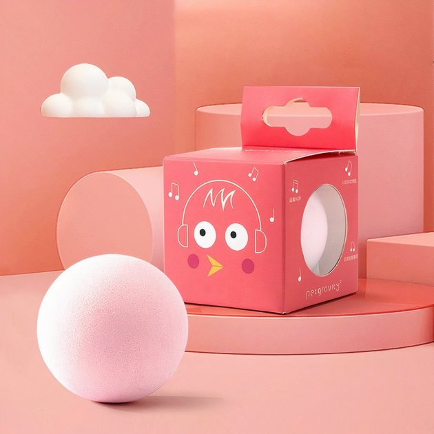 Інтерактивна іграшка м'ячик Plush для кішок зі звуками птахів, рожева ...