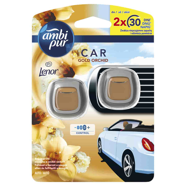 Ароматизатор для автомобіля Ambi Pur Gold Orchid 2 х 2 мл (8006540976746) - зображення 1
