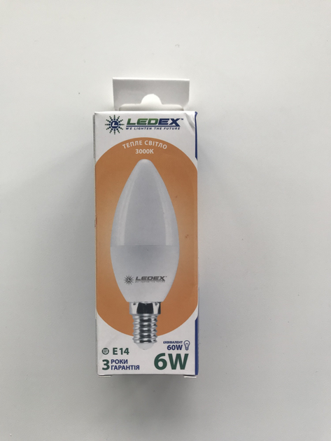 Світлодіодна лед LED лампа свічка 6вт 6W 6ват Е14 3000К теплий жовтий ...