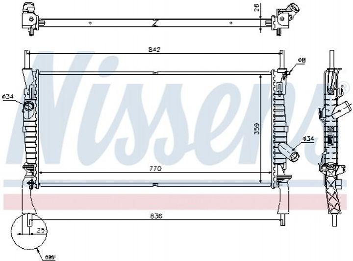 Радіатор охолодження двигуна NISSENS 69226 Ford Transit 1373156, 1383317, 6C118005CA - зображення 1