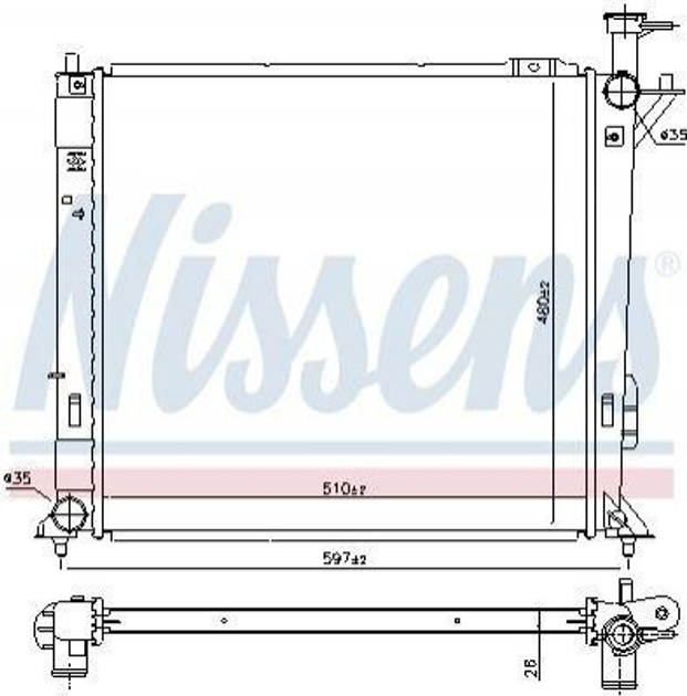 Радіатор охолодження двигуна NISSENS 606482 Hyundai Santa Fe 253102W970, 253102W971, 253102W990 - зображення 1