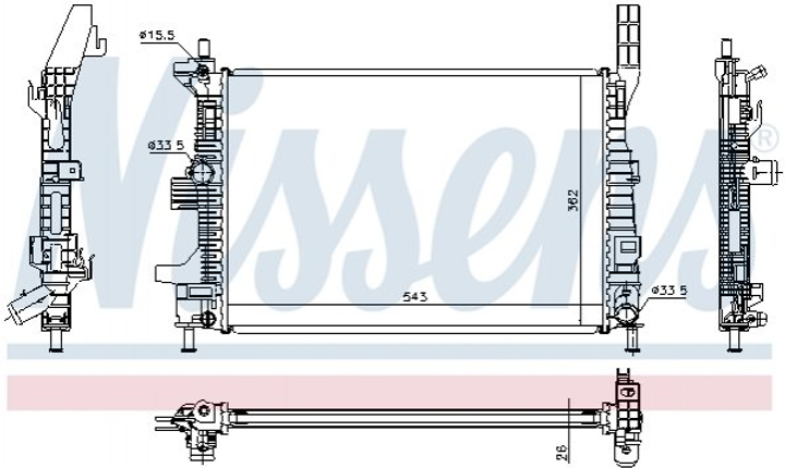 Радіатор охолодження двигуна NISSENS 69238 Ford Focus, Transit, Connect, Kuga, C-Max 1703514, 1720432, 1804847 - зображення 1