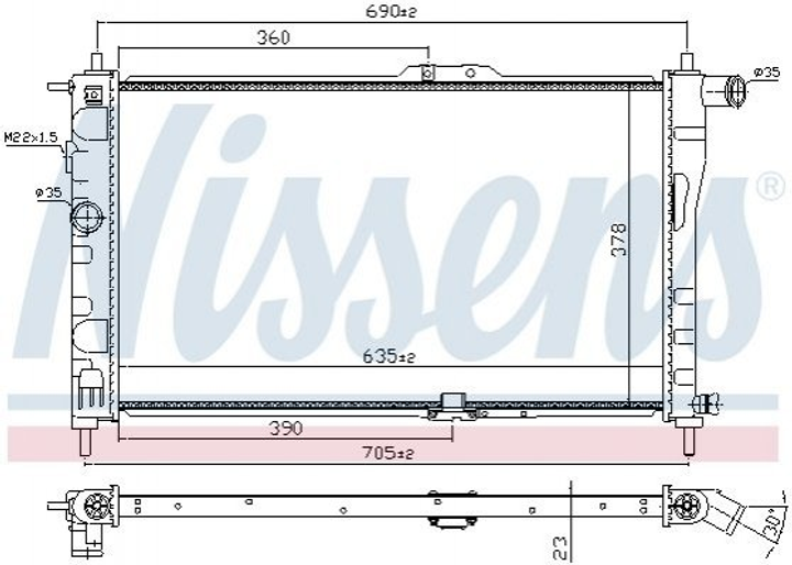 Радиатор охлаждения двигателя NISSENS 61651A Daewoo Nexia 96144847, 96180782, P96144847 - изображение 1