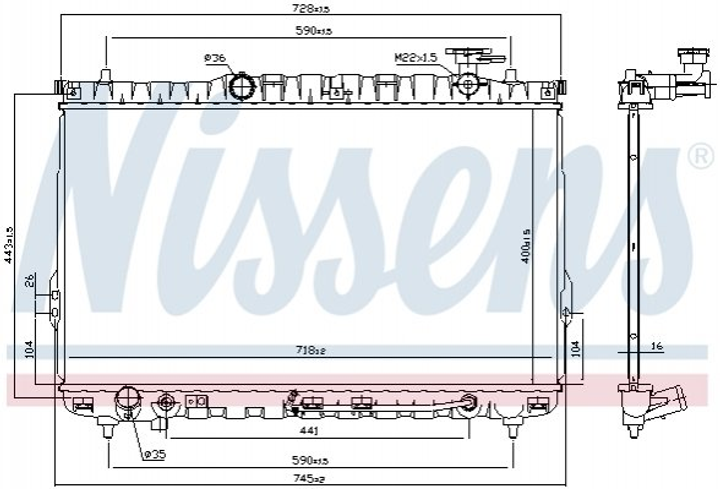 Радіатор охолодження двигуна NISSENS 67030 Hyundai Santa Fe 2531026000, 2531026050, 2531026070 - зображення 1