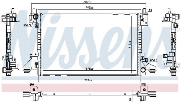 Радіатор охолодження двигуна NISSENS 630766 Chevrolet Volt 1300322, 20842016, 22839735 - зображення 1