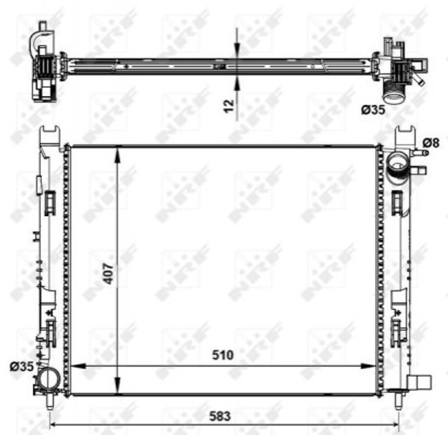 Радиатор охлаждения двигателя NRF 58444 Dacia Logan, Duster; Renault Captur, Sandero, Clio, Logan, Duster 214100055R, 214105423R, 214106179R - зображення 1