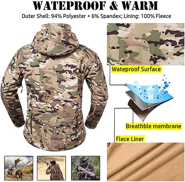 Тактична куртка Soft Shell Multicam софтшел, армійська, мембранна, флісова, демісезонна, військова, вітронепроникна куртка з капюшоном р.S - зображення 2