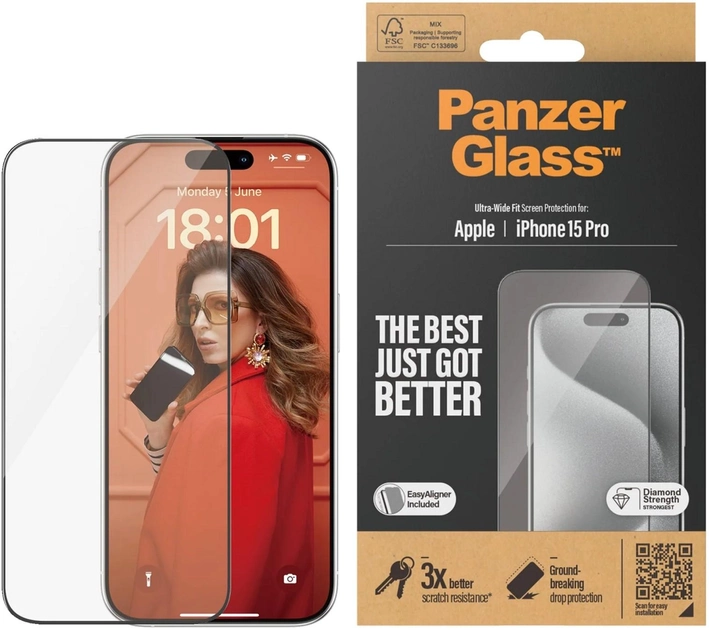 Захисне скло Panzer Glass Ultra-Wide Fit + EasyAligner для Apple iPhone 15 Pro антибактеріальне Black (5711724028106) - зображення 2