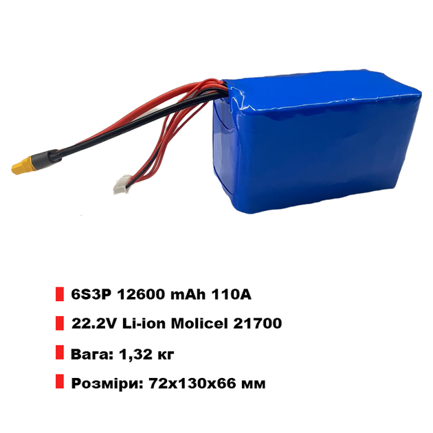 Аккумулятор Li-ion 6s3p li ion 12600 mAh 110А 22.2V 6S 3P Molicel 21700 ...