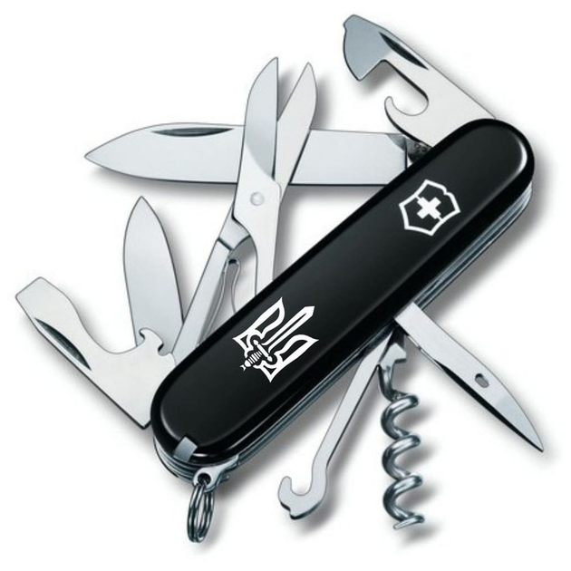 Нож Victorinox Climber Ukraine Black Тризуб ОУН (1.3703.3_T0300u) - изображение 1