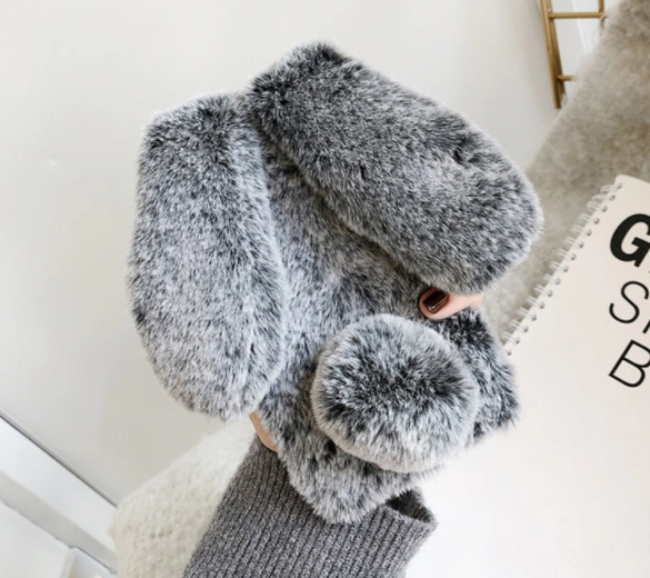 Чохол плюшевий кролик з вушками для Xiaomi Poco M3 Gray - Фото 2 Чохол плюшевий кролик з вушками для Xiaomi Poco M3 Gray - зображення 2
