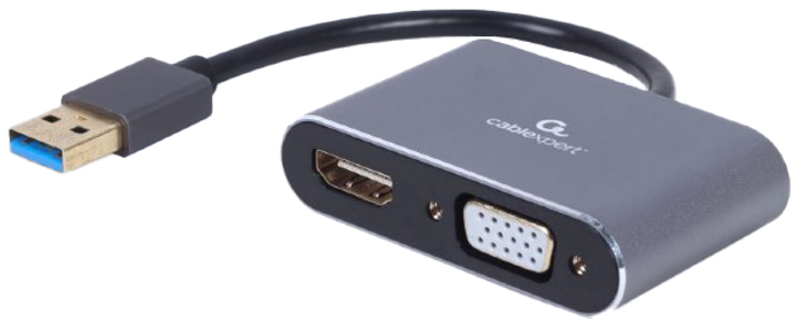 Адаптер-перехідник Cablexpert USB to HDMI + VGA 15 см Gray (A-USB3-HDMIVGA-01) - зображення 1