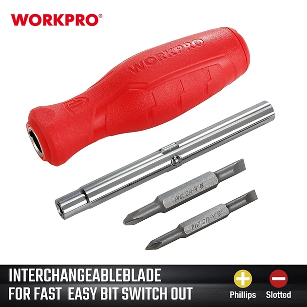 Отвертка 6 в 1 WORKPRO CR-V WP221066 - Фото 3 Отвертка 6 в 1 WORKPRO CR-V WP221066 - изображение 3