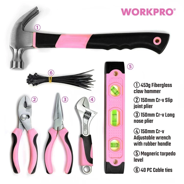 Набор инструментов универсальный женский розовый WORKPRO (103 пред.) PRO WP206818 - изображение 3