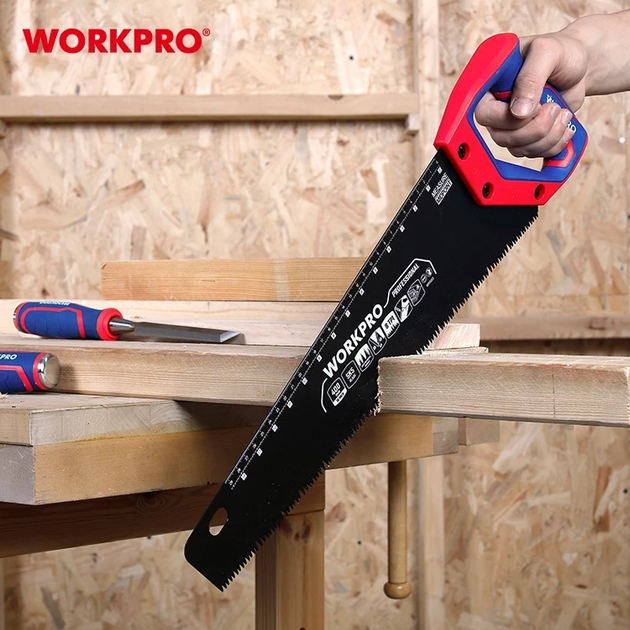 Ножовка по дереву WORKPRO 400 мм 7TPI SK5 тефлоновое покрытие PRO PLUS WP215013 - изображение 6