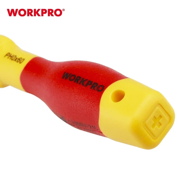 Отвертка диэлектрическая крестовая WORKPRO PH0x60мм EN/IEC 60900 10000V PRO PLUS WP341007 - Фото 4 Отвертка диэлектрическая крестовая WORKPRO PH0x60мм EN/IEC 60900 10000V PRO PLUS WP341007 - изображение 4
