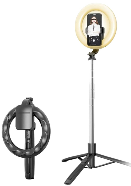 Lampa pierścieniowa LED Usams US-ZB241 ze statywem i uchwytem Czarna (6958444976198) - obraz 1