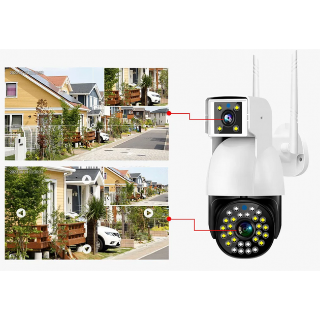 Камера видеонаблюдения двухобъективная уличная поворотная CyberGuard SC-01 WIFI IP 360/90 V380PRO 2+2.0mp датчик движения - изображение 3