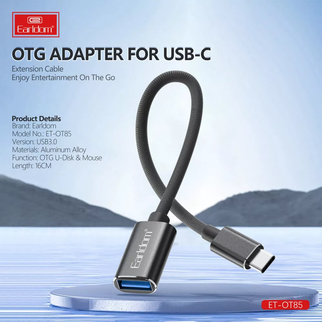 Перехідник OTG USB C для USB Earldom ET-OT85 Адаптер 2в1 для комп'ютера з телефону на флешку Чорний - зображення 5