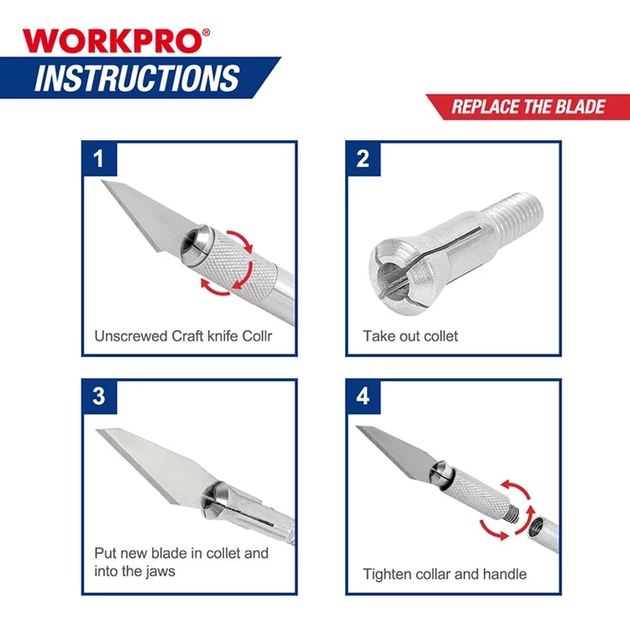 Набор ножей для точных работ/моделирования WORKPRO (8 пред.) W018020 - Фото 7 Набор ножей для точных работ/моделирования WORKPRO (8 пред.) W018020 - изображение 7