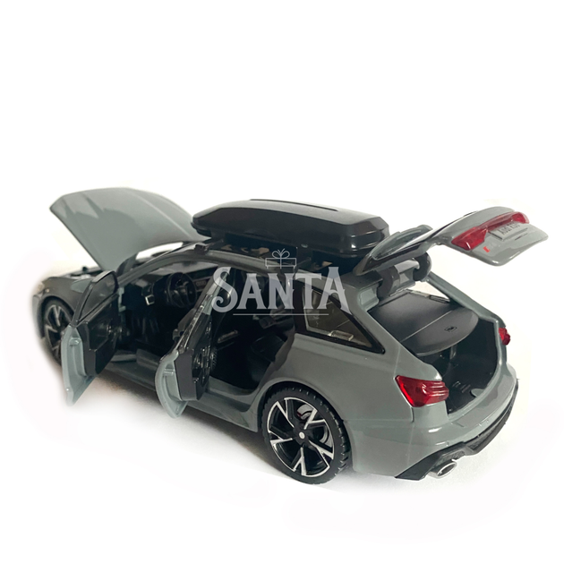 Игрушечная машинка металлическая Audi RS6, ауди, серая, звук, свет