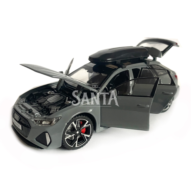Игрушечная машинка металлическая Audi RS6, ауди, серая, звук, свет