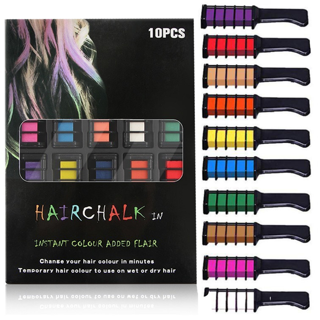 Набор мелков для волос 10 шт Hair chalk Разноцветные красители гребешок ...