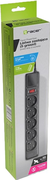 Listwa zasilająca Tracer PowerGear 5 gniazd 3 m Black (TRALIS46844) - obraz 4