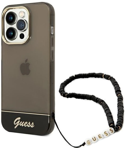 Etui plecki Guess Translucent Pearl Strap do Apple iPhone 14 Pro Max Black (3666339064198) - obraz 1