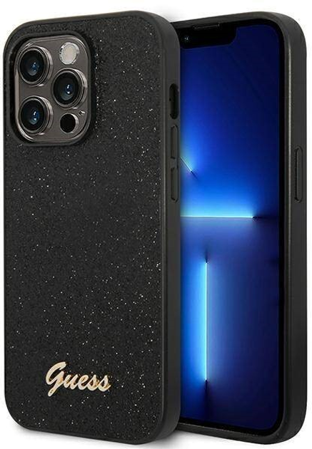 Панель Guess Glitter Script для Apple iPhone 14 Pro Max Чорний (3666339065157) - зображення 1