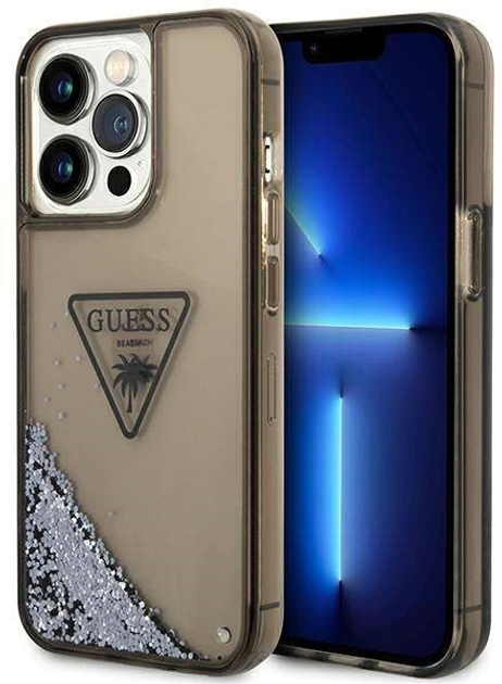 Панель Guess Liquid Glitter Palm Collection для Apple iPhone 14 Pro Max Чорний (3666339064679) - зображення 1