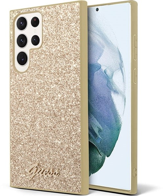 Панель Guess Glitter Script для Samsung Galaxy S23 Ultra Золотий (3666339114800) - зображення 1