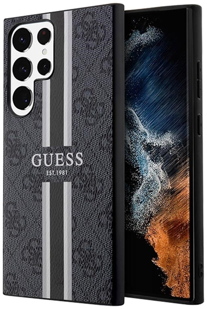 Etui plecki Guess 4G Printed Stripe do Samsung Galaxy S23 Ultra Black (3666339117450) - obraz 1